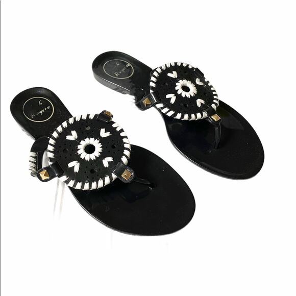 Jack Rogers sandals 7 black white jelly studded whipstitched flip flop - Picture 1 of 8